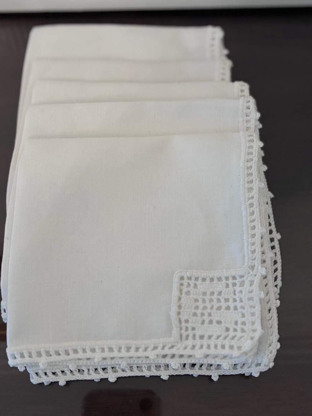 Antique Linen Filet Crochet Cocktail, Napkins, Monogrammed, “G”, Set of 10